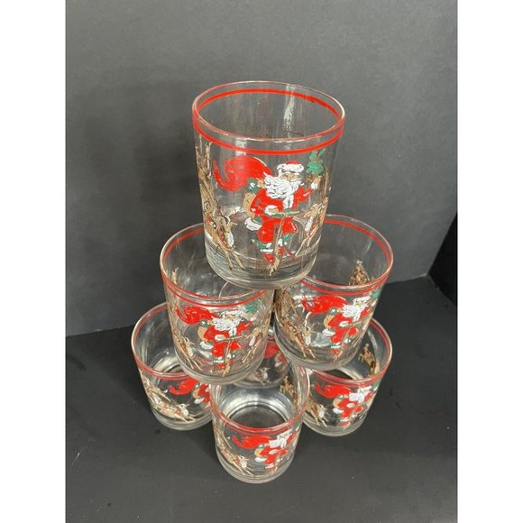 VTG Lord & Taylor Tumblers 'Santa On Bicycle With Reindeer' - Ceraglass-  7 - Picture 2 of 12